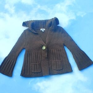 Chocolate Brown Sweater Peplum 3/4 Sleeve Sweater One Button